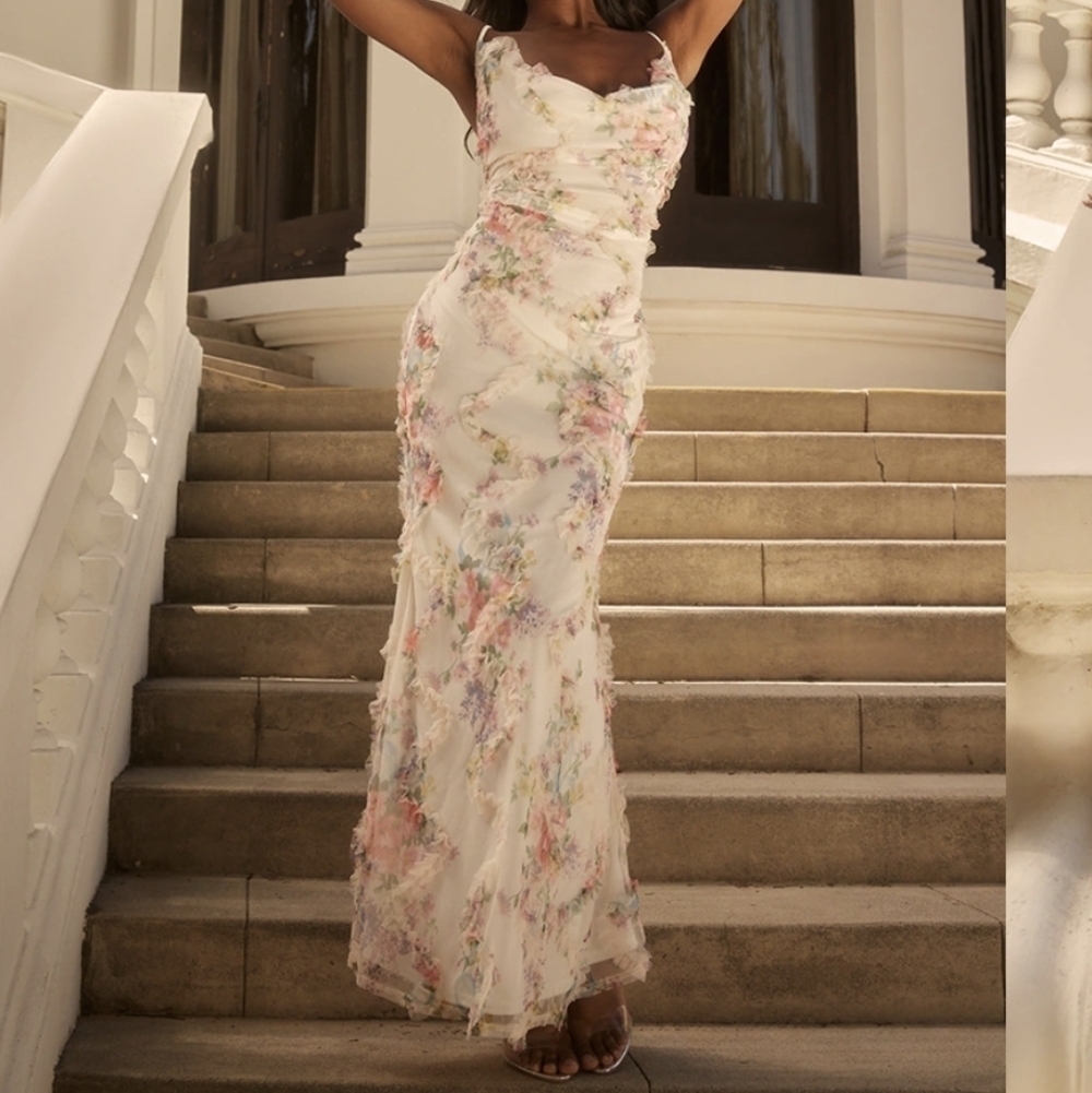 NWT PrettyLittleThing Floral Printed Cowl Neck Maxi Dress